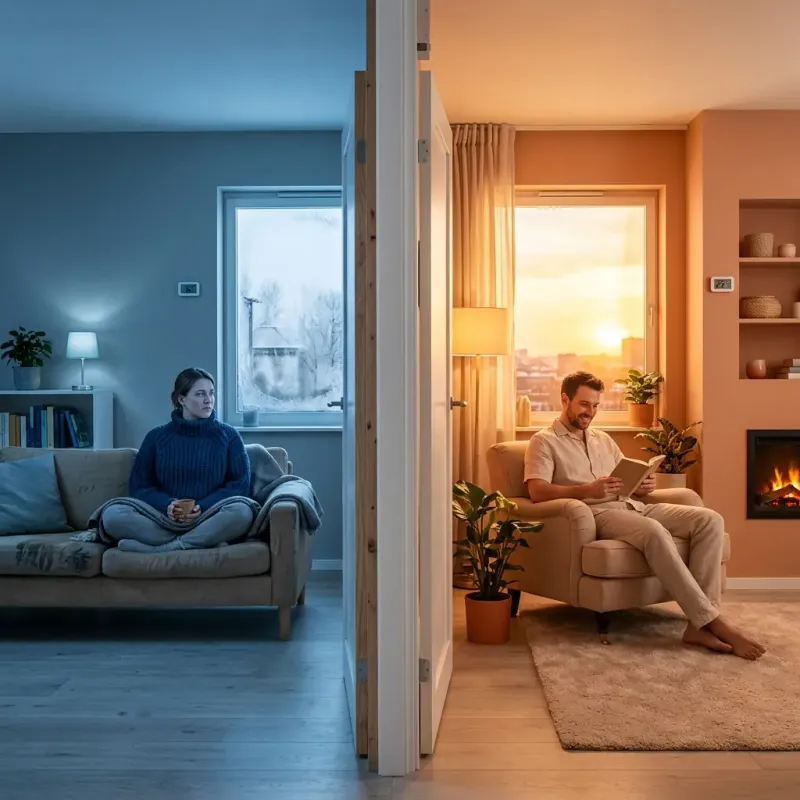 Warm and cold rooms shown side by side for uneven heating diagnosis